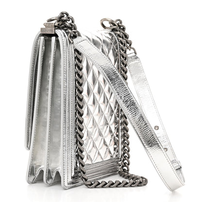 Chanel Metallic Goatskin Quilted North South Boy Flap Silver 4 of 10
