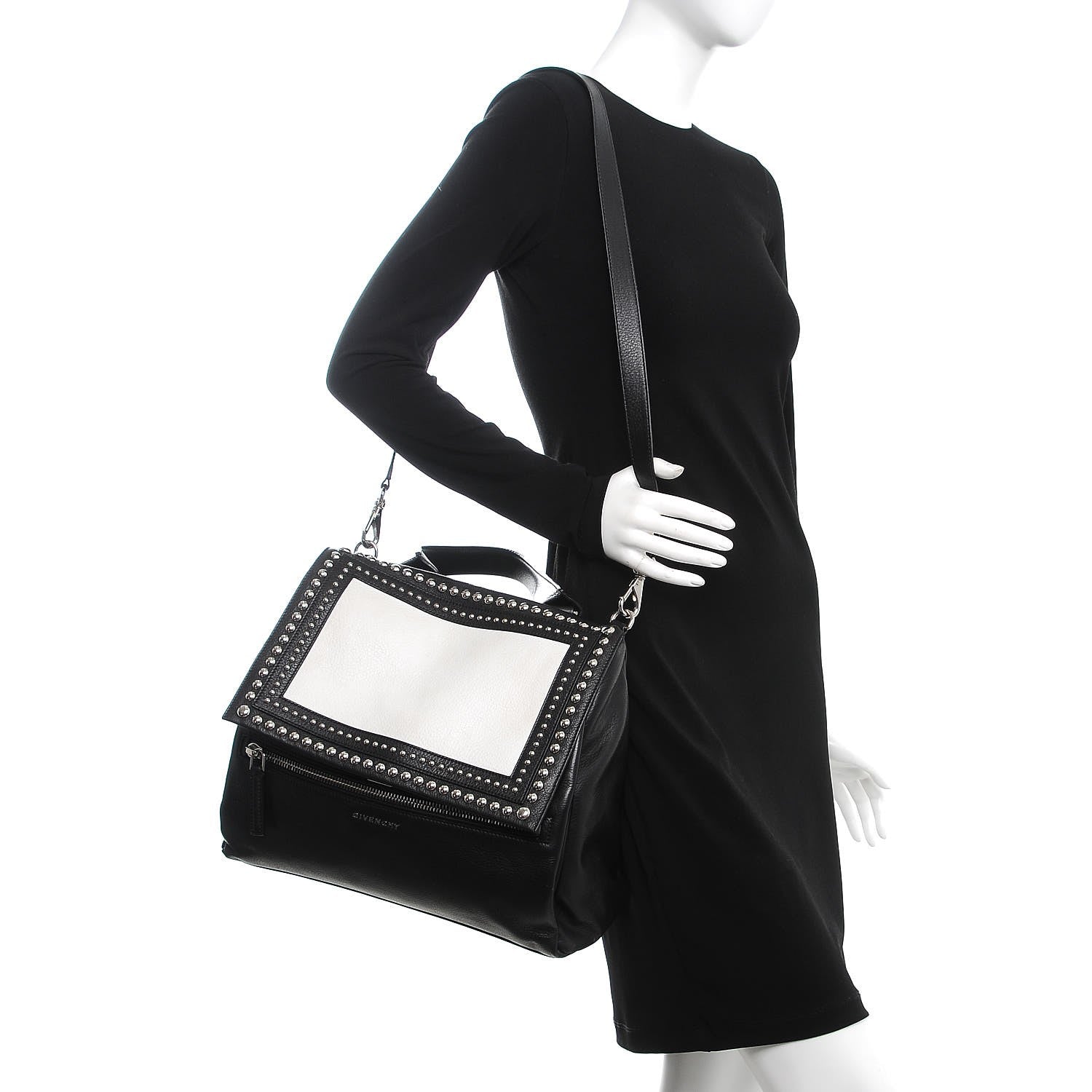 Givenchy Calfskin Studded Medium Pandora Pure Flap Bag Black White 2 of 8
