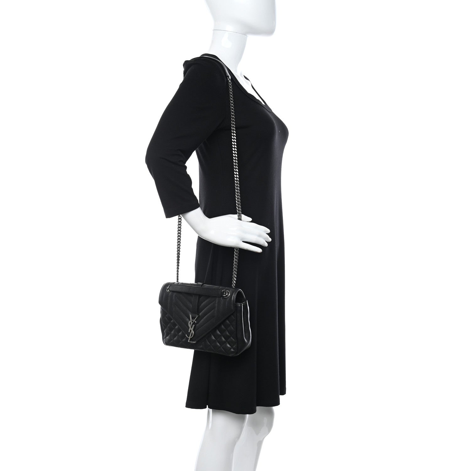Saint Laurent Sheepskin Tri-Quilt Monogram Medium College Bag Black 2 of 11