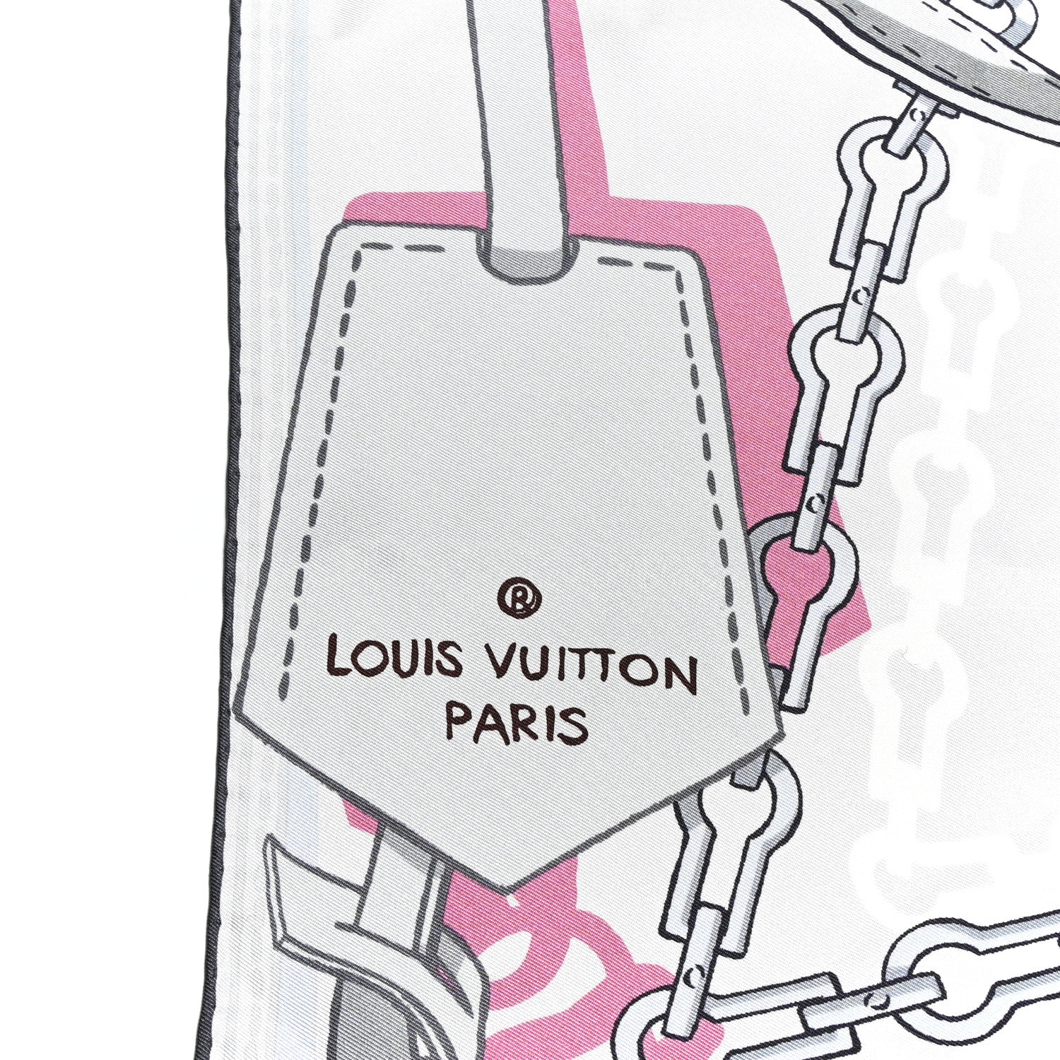 Louis Vuitton Silk Square Handle Me Scarf Grey Pink 2 of 5