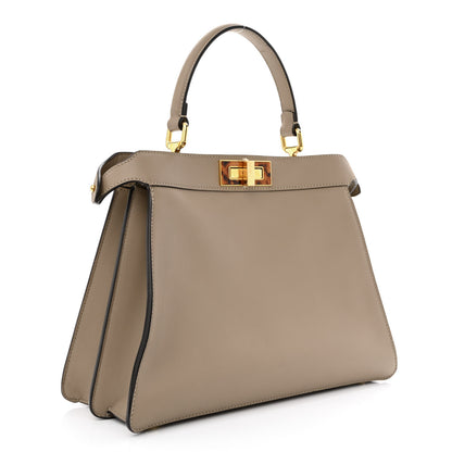 Fendi Vitello Seta Shiny Nappa Plexiglass Medium Peekaboo I SEE U Satchel Tortora 2 of 10