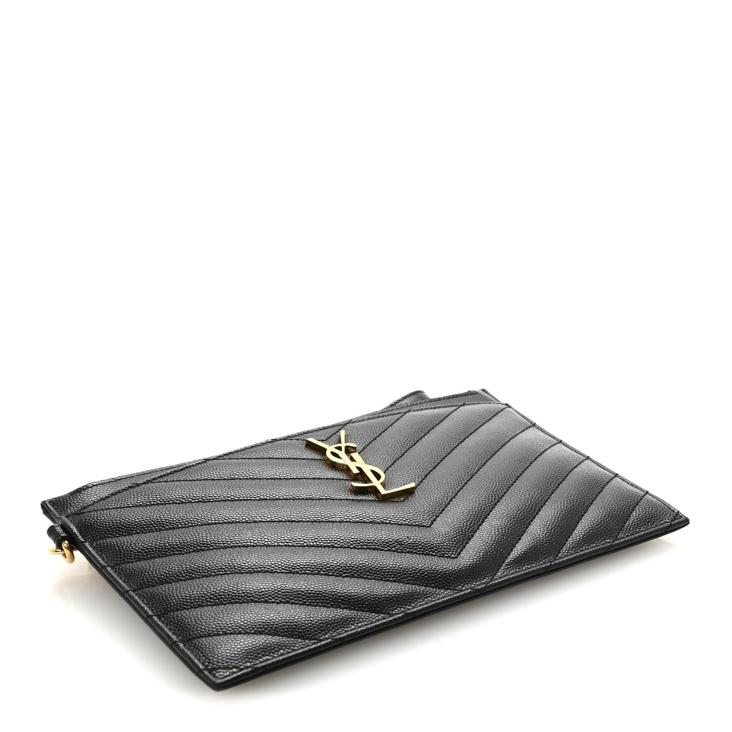 Saint Laurent Grain De Poudre Chevron Monogram Large Bill Pouch Black 4 of 6