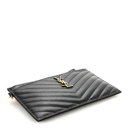 Saint Laurent Grain De Poudre Chevron Monogram Large Bill Pouch Black 4 of 6