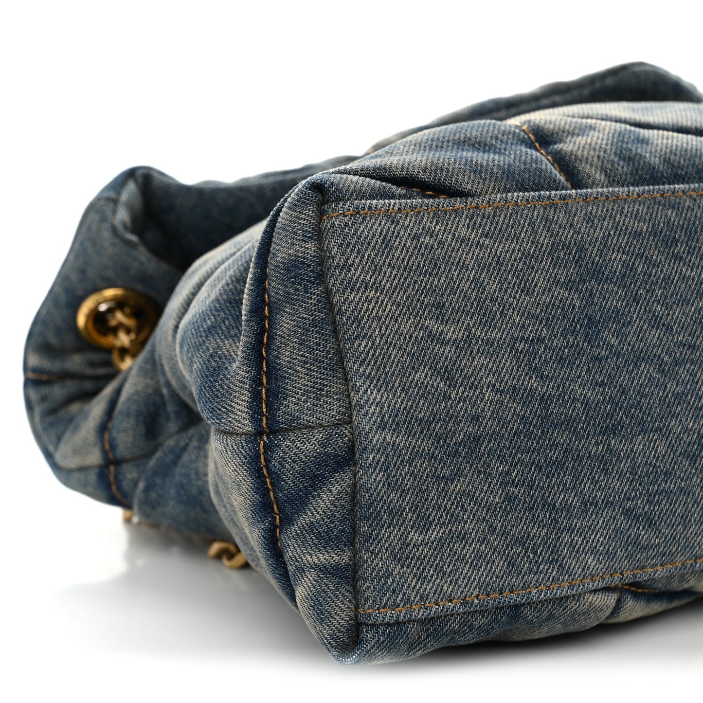Denim Quilted Small Loulou Puffer Monogram Chain Satchel Blue Cinnamon