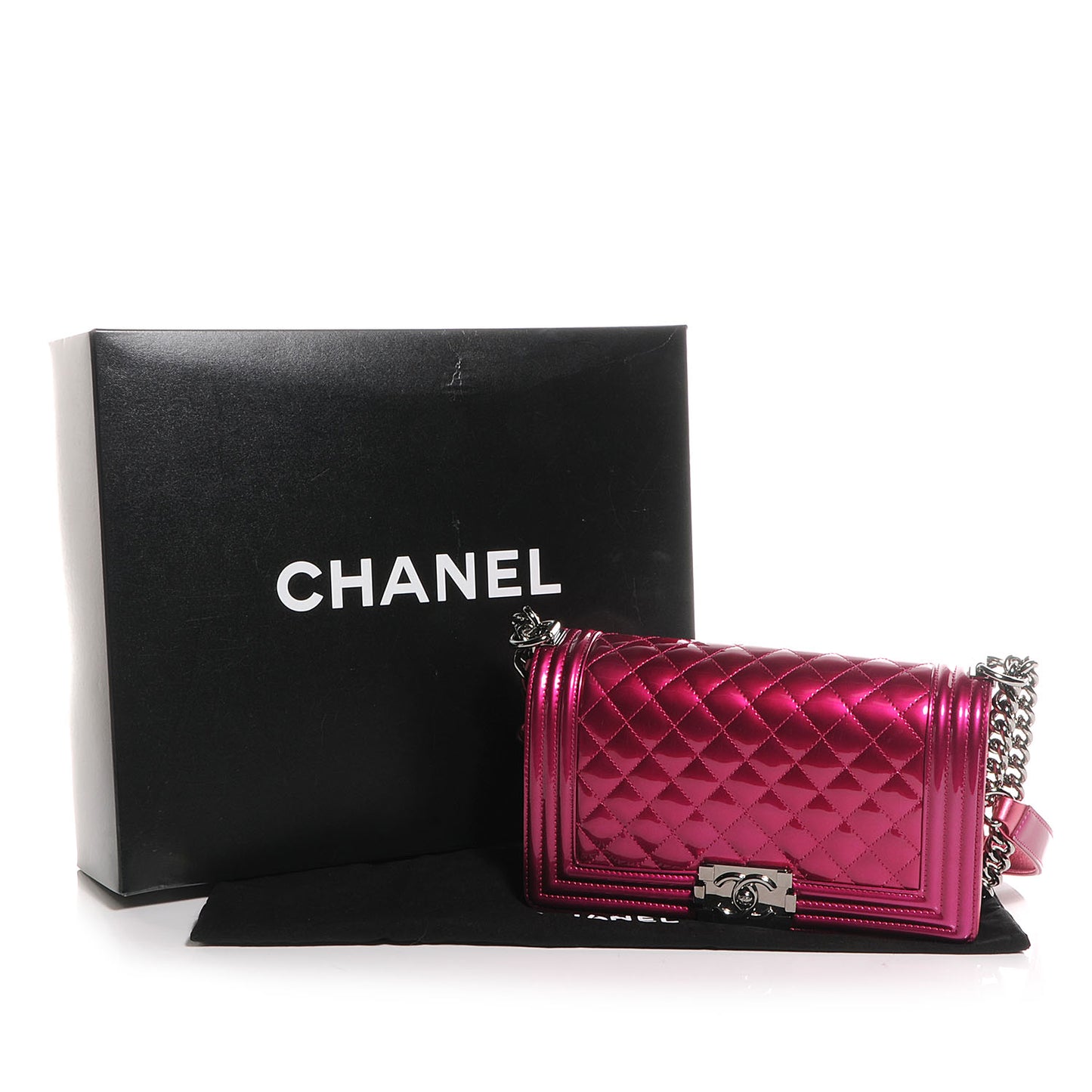 Metallic Patent Calfskin Quilted Medium Boy Flap Pink