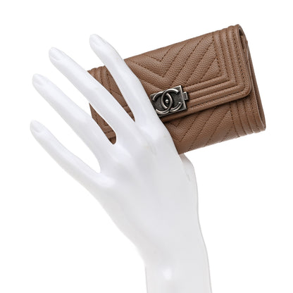 Chanel Caviar Chevron Quilted Boy Flap Card Holder Dark Beige 2 of 8