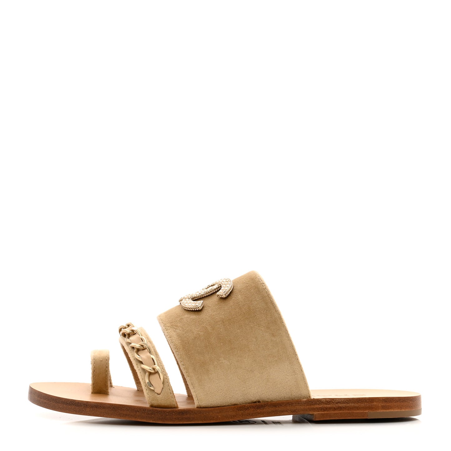 Velvet Chain Mule Sandals 36.5 Beige