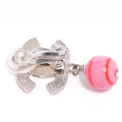 Chanel CC Enamel Striped Drop Clip On Earrings Pink Silver 4 of 5