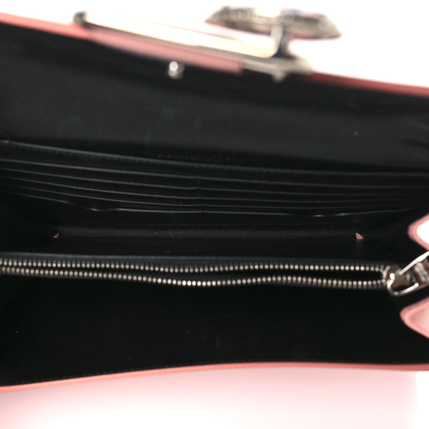 Calfskin Crystal Pin Envelope Wallet On Chain Pink