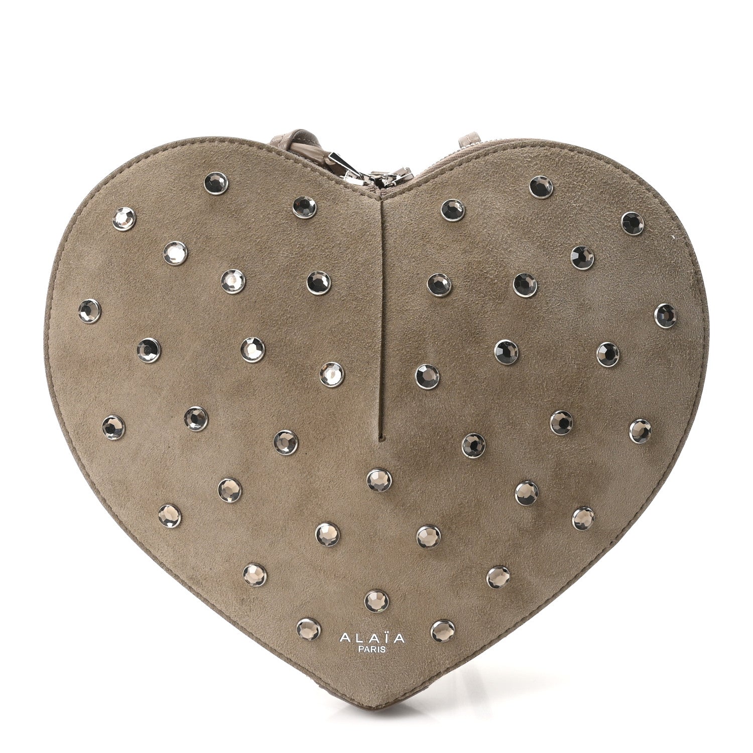 Alaia Suede Crystal Embellished Le Coeur Bag Gris Taupe 1 of 9