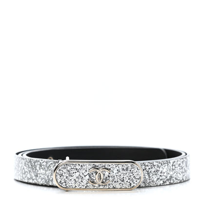 Chanel Glitter Calfskin CC Logo Skinny Belt 90 36 Silver 1 of 4