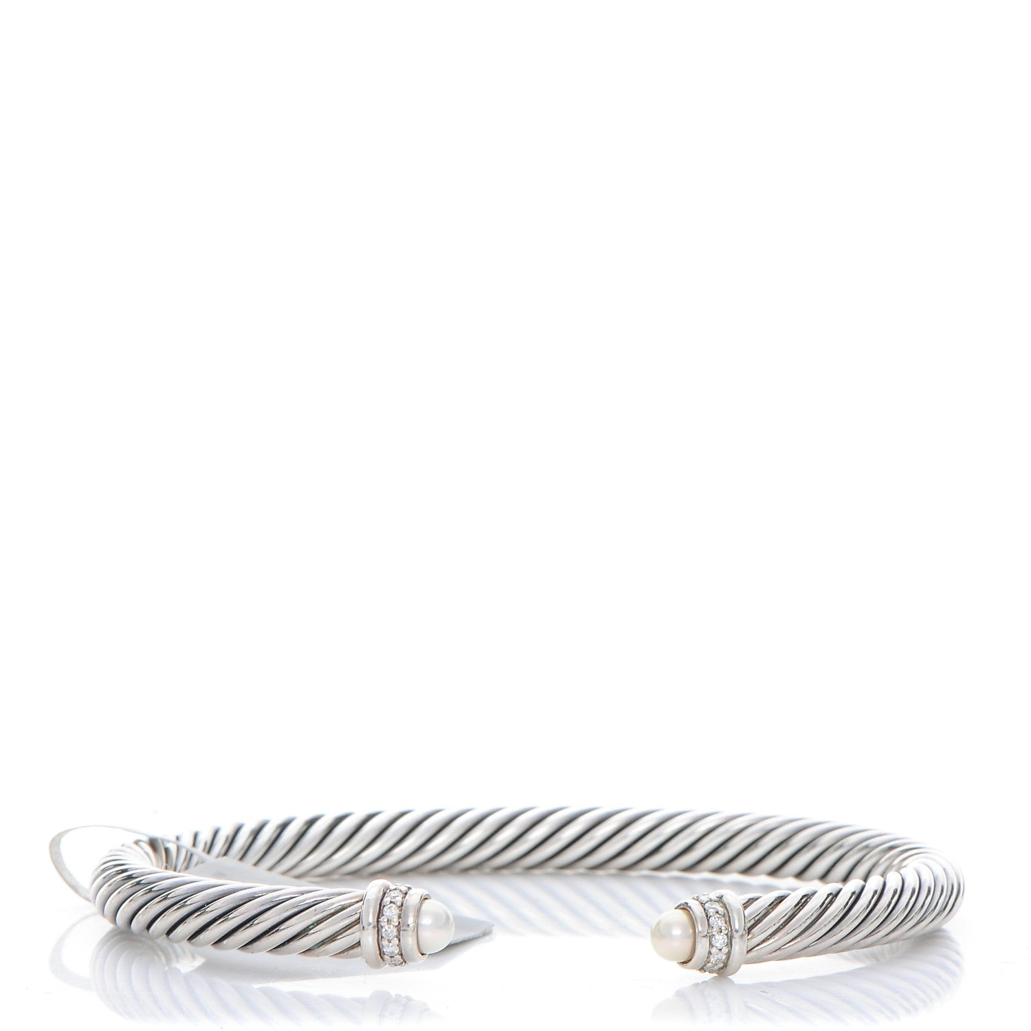 David Yurman Sterling Silver Diamond Pearl 5mm Cable Classics Bracelet 1 of 4