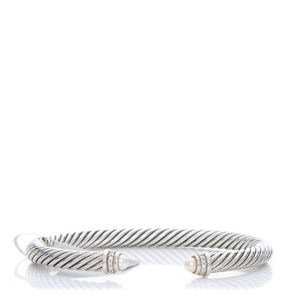David Yurman Sterling Silver Diamond Pearl 5mm Cable Classics Bracelet 1 of 4