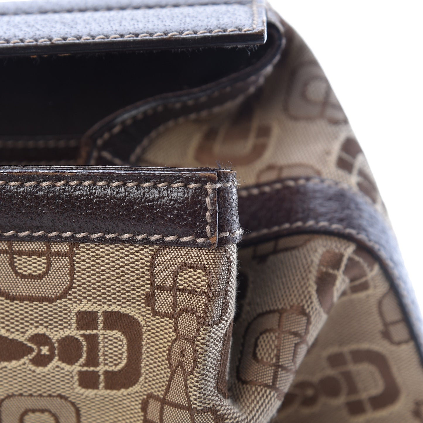 Horsebit Canvas Large Treasure Boston Tote Dark Brown