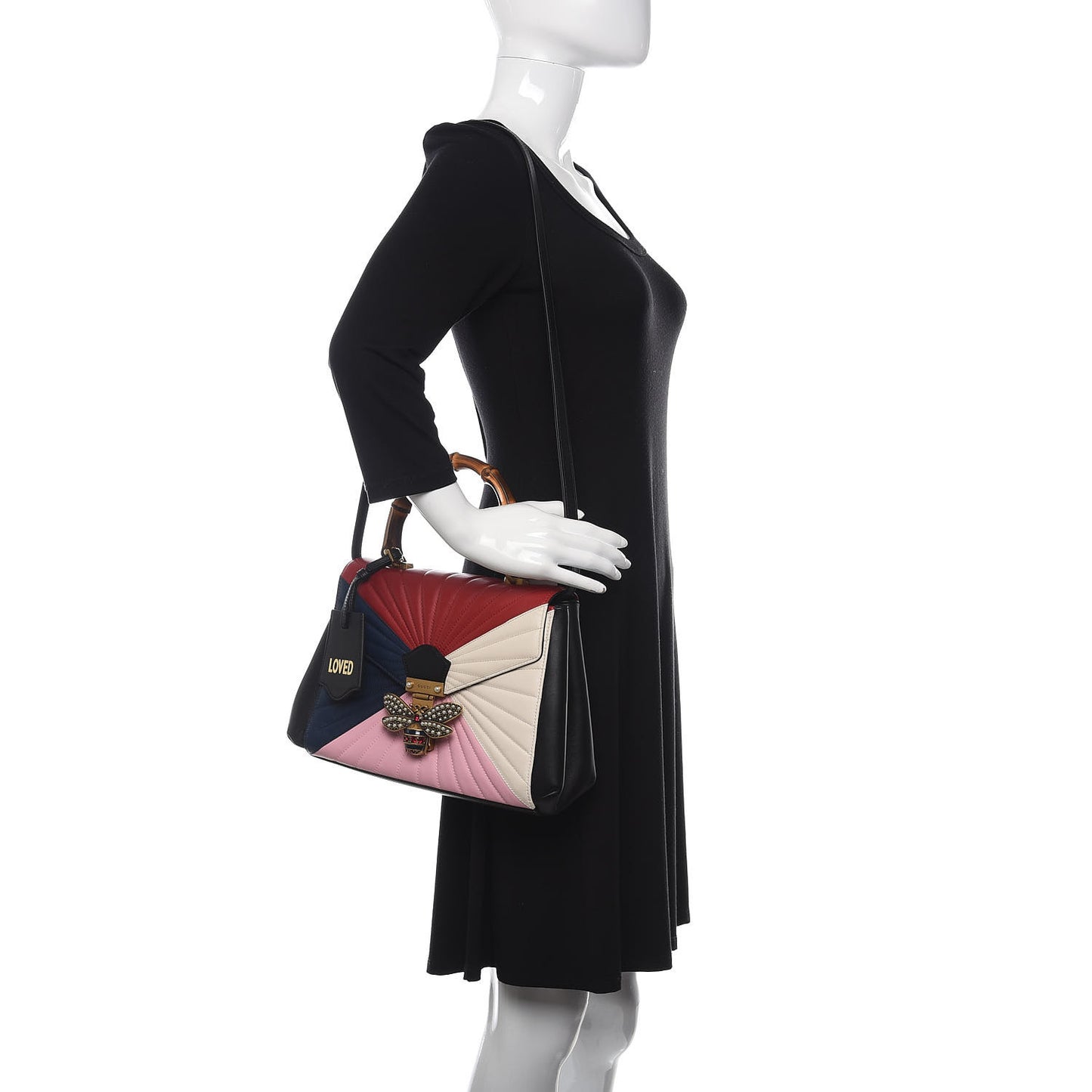 Calfskin Bamboo Trapuntata Queen Margaret Top Handle Bag Blue Agata Hibiscus Red Mystic White Sugar Pink