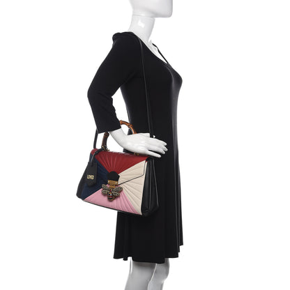 Gucci Calfskin Bamboo Trapuntata Queen Margaret Top Handle Bag Blue Agata Hibiscus Red Mystic White Sugar Pink 2 of 12