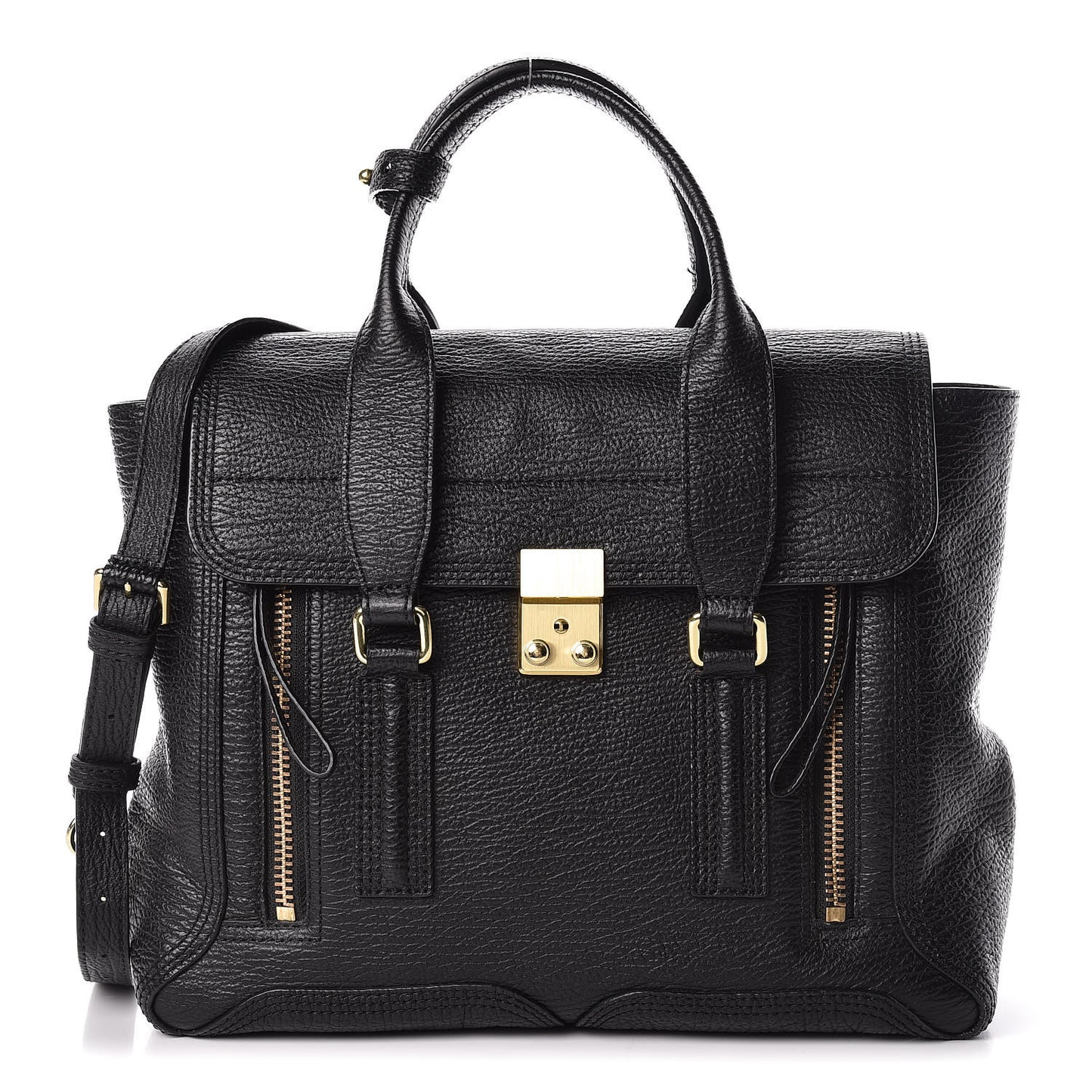 3.1 Textured Calfskin Medium Pashli Satchel Black