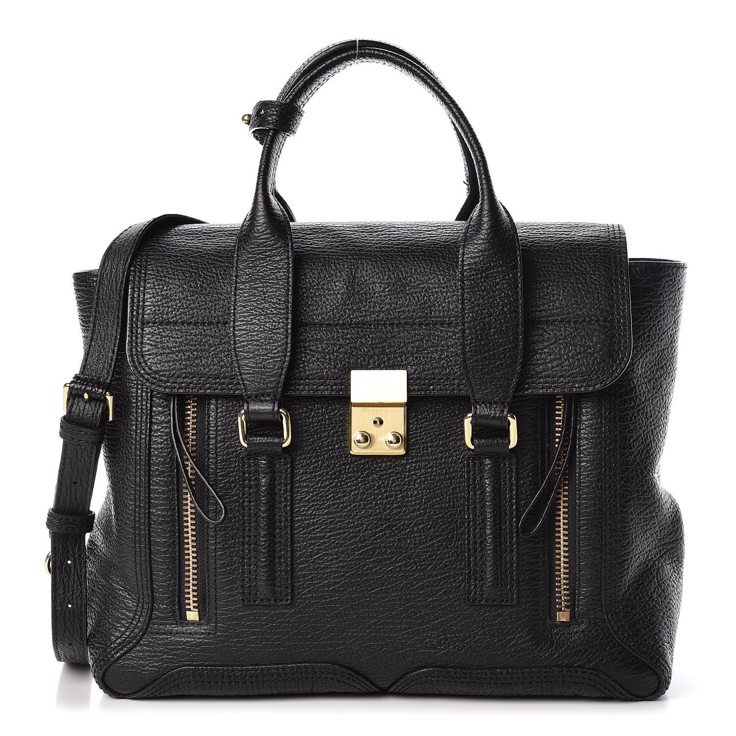 3.1 Phillip Lim 3.1 Textured Calfskin Medium Pashli Satchel Black 1 of 15