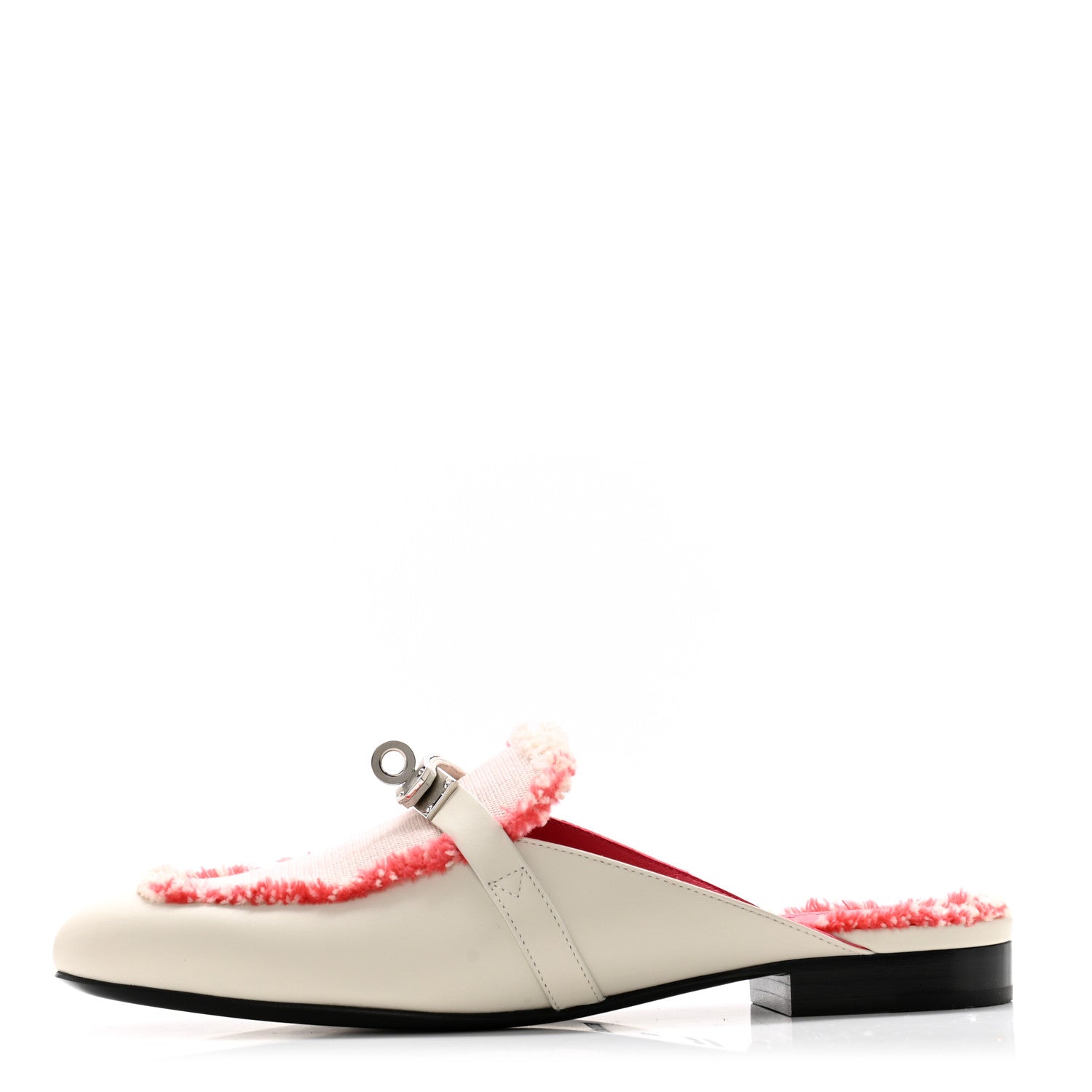 Hermes Calfskin Fringed H Canvas Oz Mules 37 Beige Glaise Framboise 1 of 9