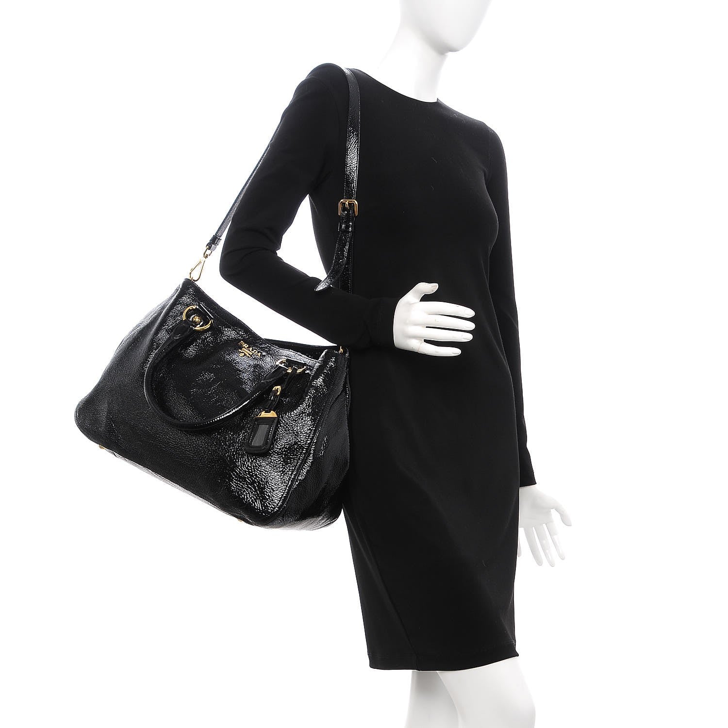 Prada Vernice Naplak Zipper Bowler Tote Black 2 of 11