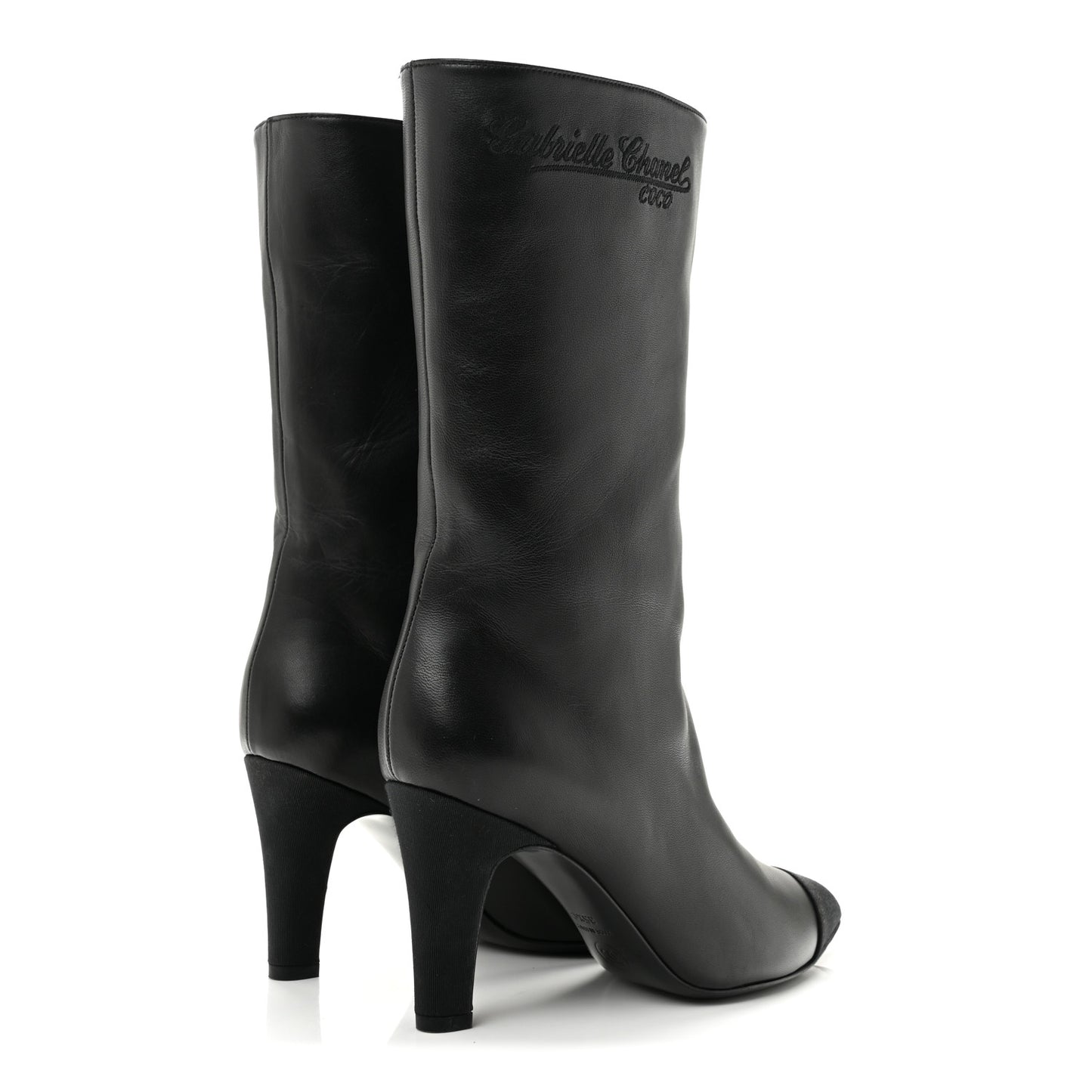 Lambskin Grosgrain Cap Toe Short Boots 35.5 Black