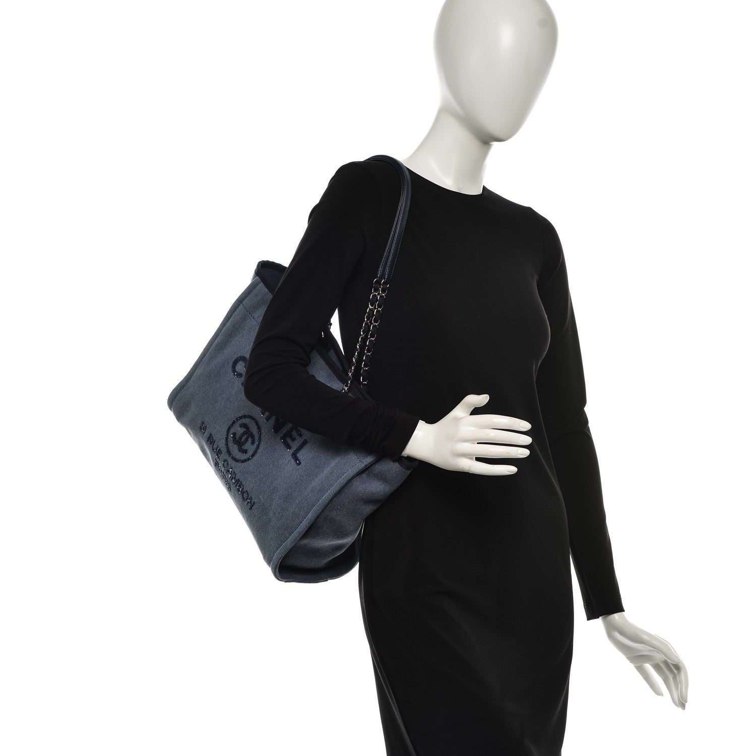 Chanel Canvas Sequin Small Deauville Tote Blue 2 of 7
