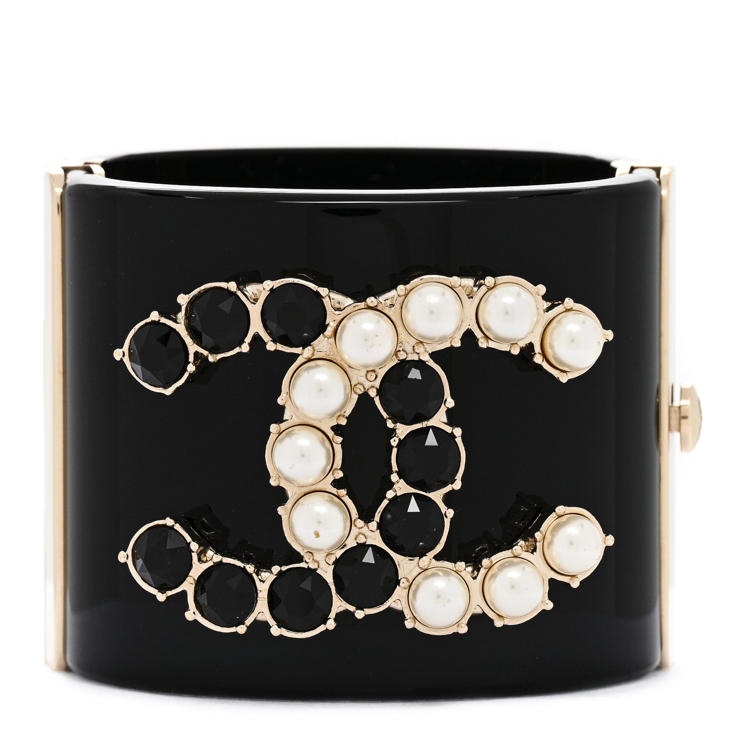 Chanel Resin Crystal Pearl CC Cuff Black 1 of 6