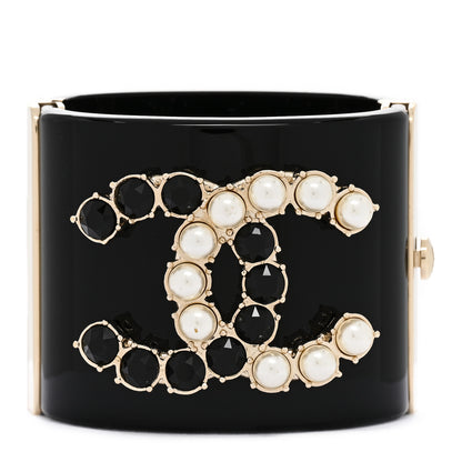 Chanel Resin Crystal Pearl CC Cuff Black 1 of 6
