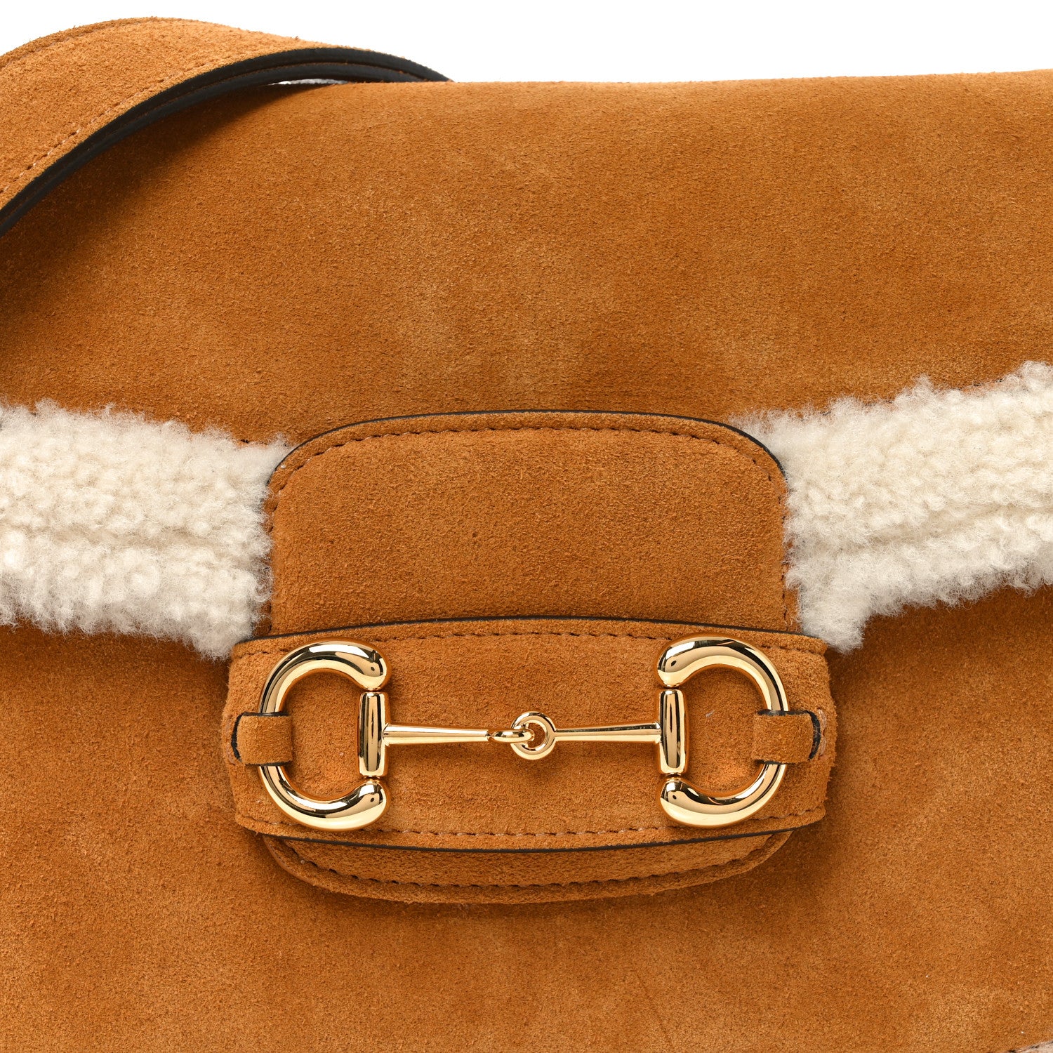 Gucci Suede Shearling Horsebit 1955 Shoulder Bag Brown 8 of 10