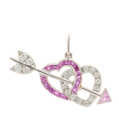 Tiffany Platinum Diamond Pink Sapphire Mini Hearts and Arrow Charm 1 of 3
