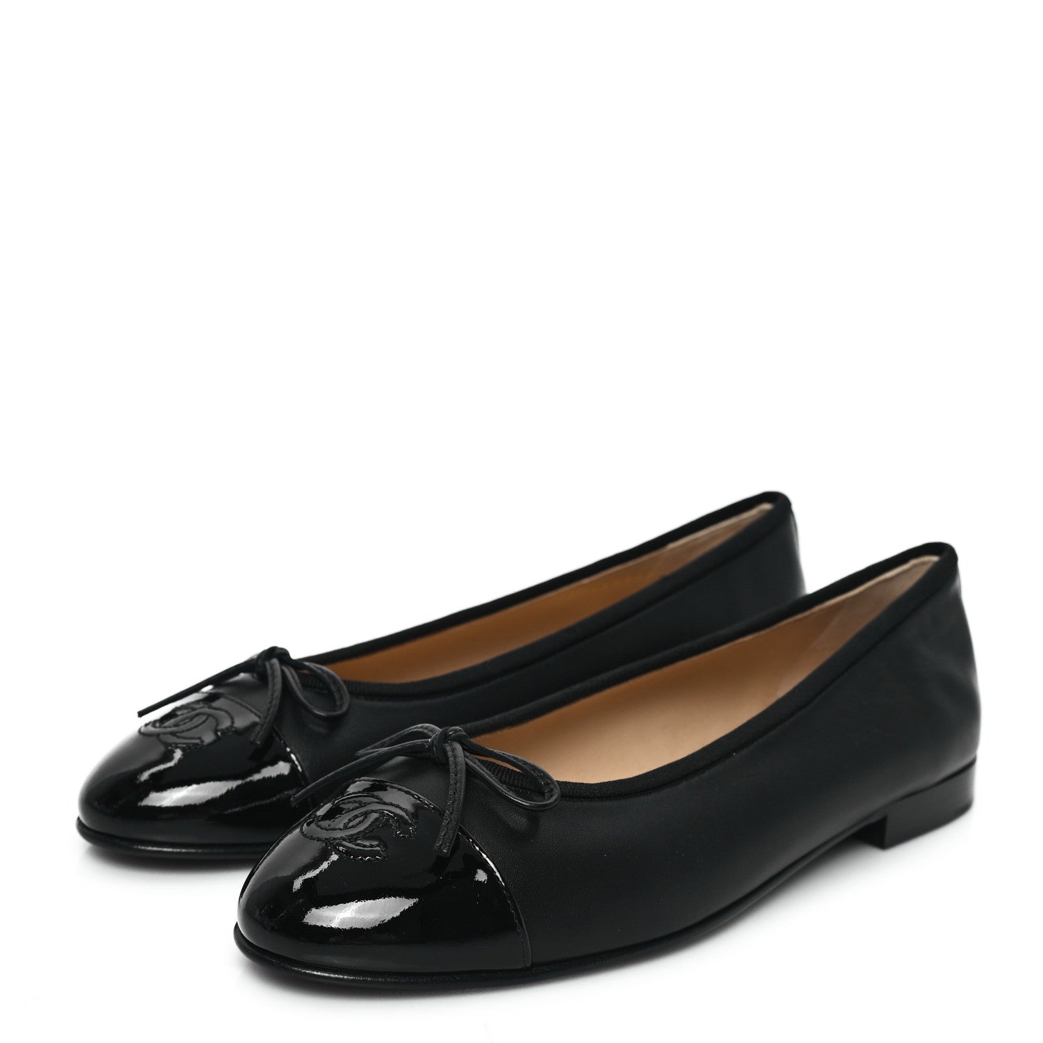Chanel Lambskin Patent Cap Toe Ballerina Flats 38.5 Black 3 of 9