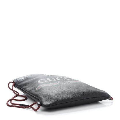 Gucci Calfskin Logo Drawstring Backpack Black 4 of 13