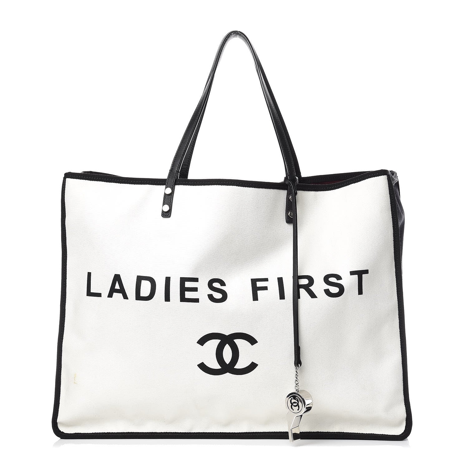 Chanel Canvas Calfskin Large Let's Demonstrate Tote White Black 1 of 13