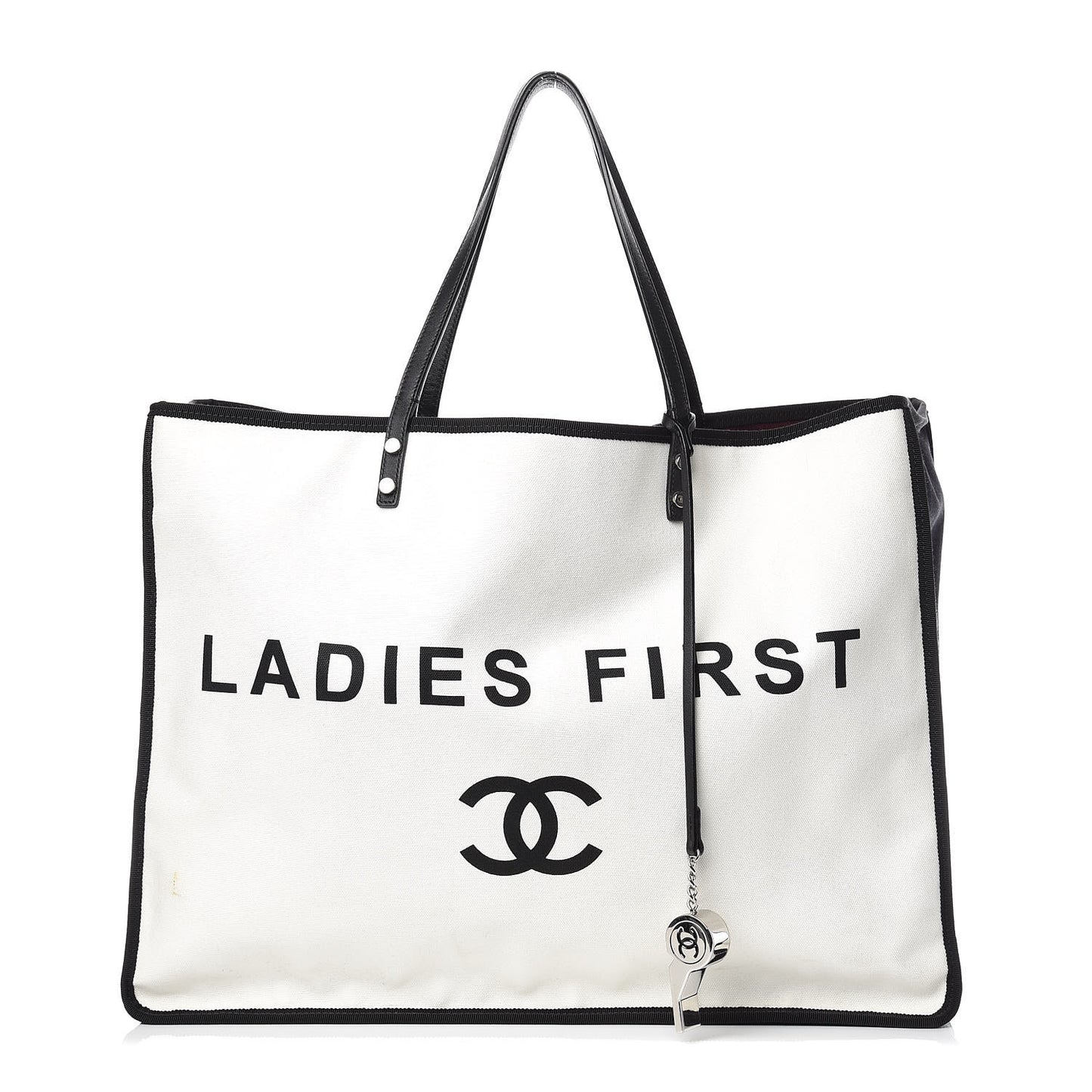 Canvas Calfskin Large Let's Demonstrate Tote White Black