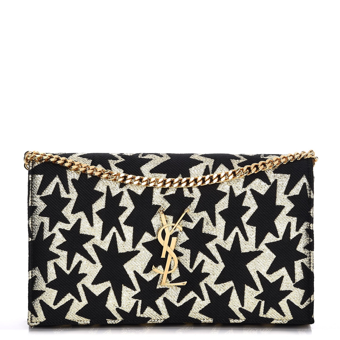 Canvas Star Print Monogram Chain Wallet Gold Black