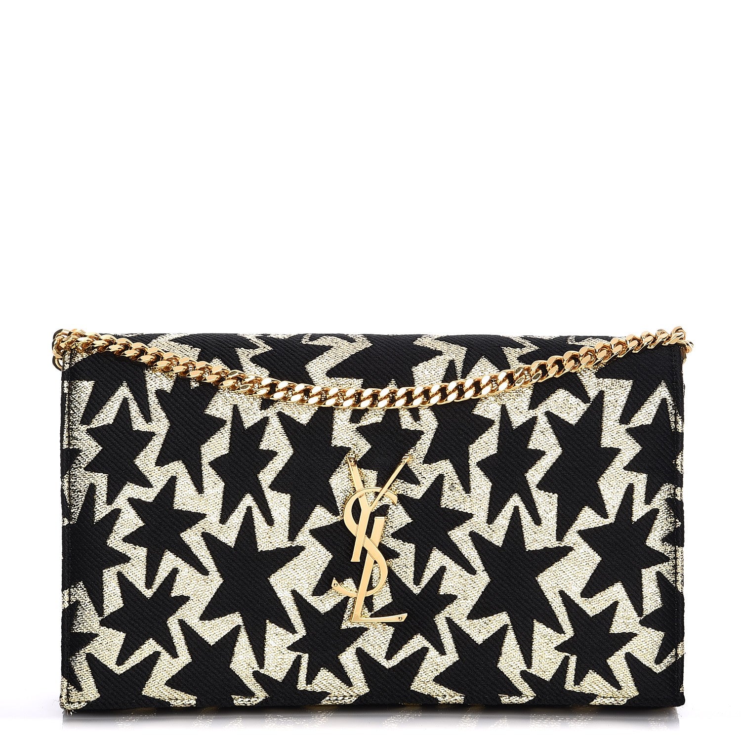 Saint Laurent Canvas Star Print Monogram Chain Wallet Gold Black 1 of 7