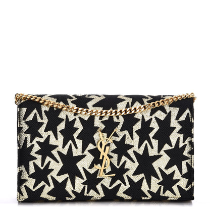 Saint Laurent Canvas Star Print Monogram Chain Wallet Gold Black 1 of 7