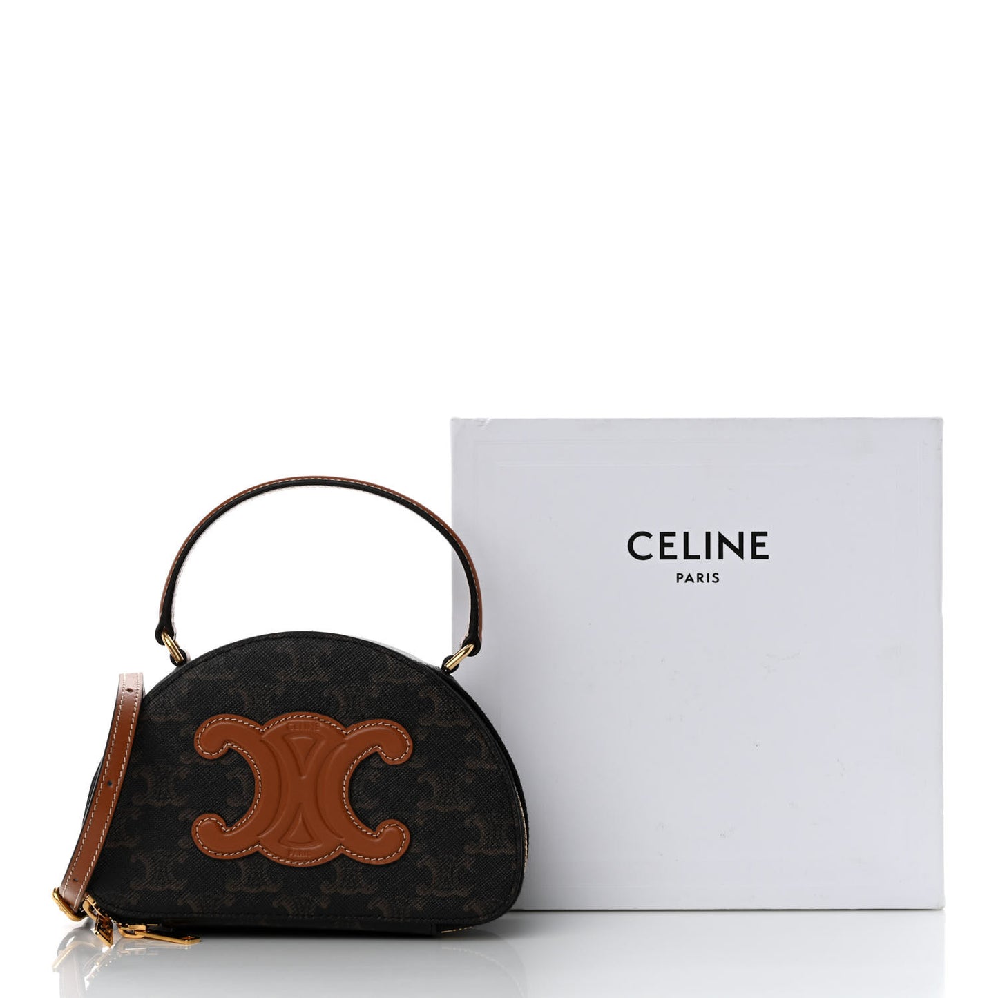 Calfskin Triomphe Canvas Half Moon Case Tan