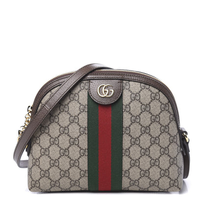 Gucci GG Supreme Monogram Textured Dollar Calfskin Web Small Ophidia Dome Shoulder Bag Beige Ebony New Acero 1 of 10