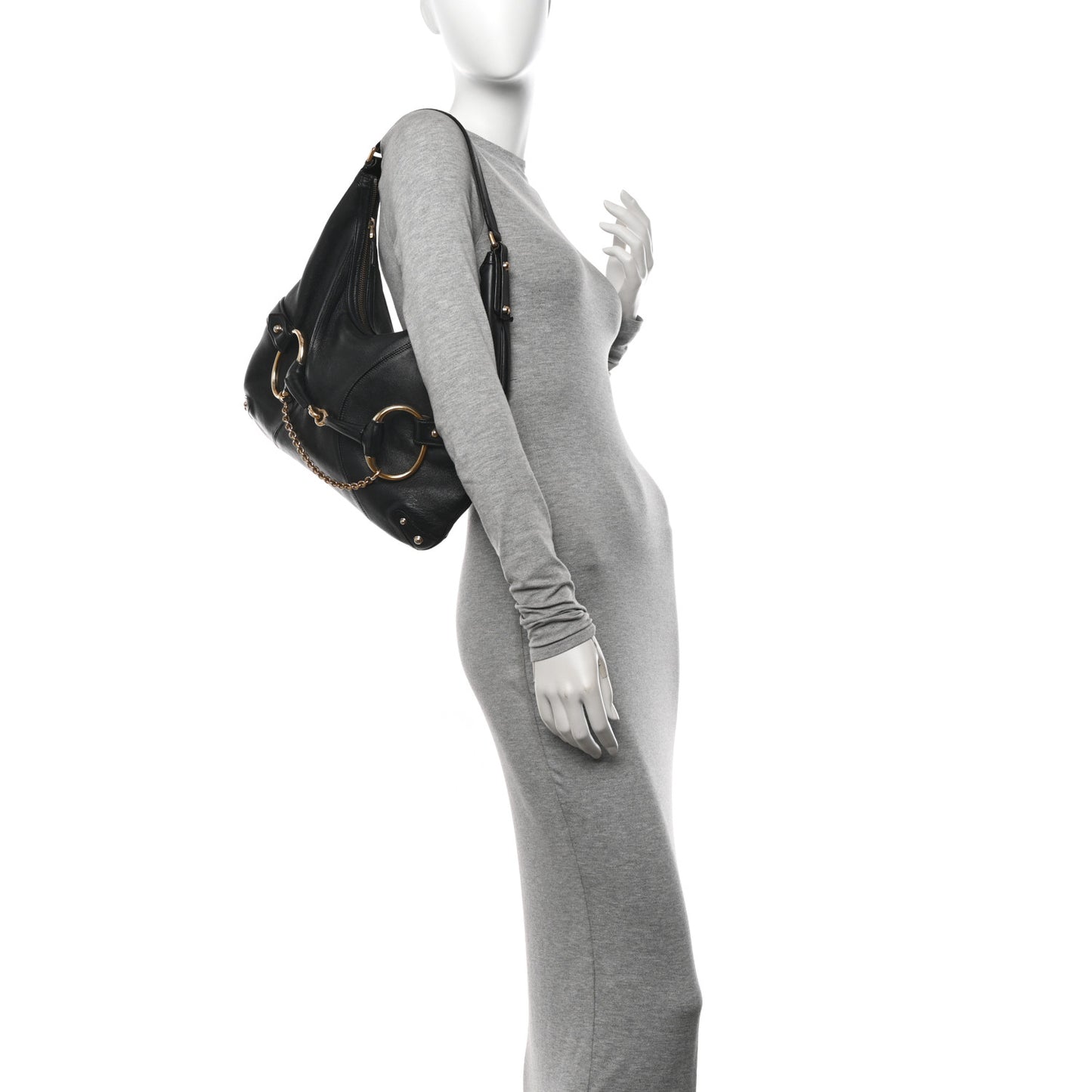 Calfskin Horsebit Chain Hobo Black