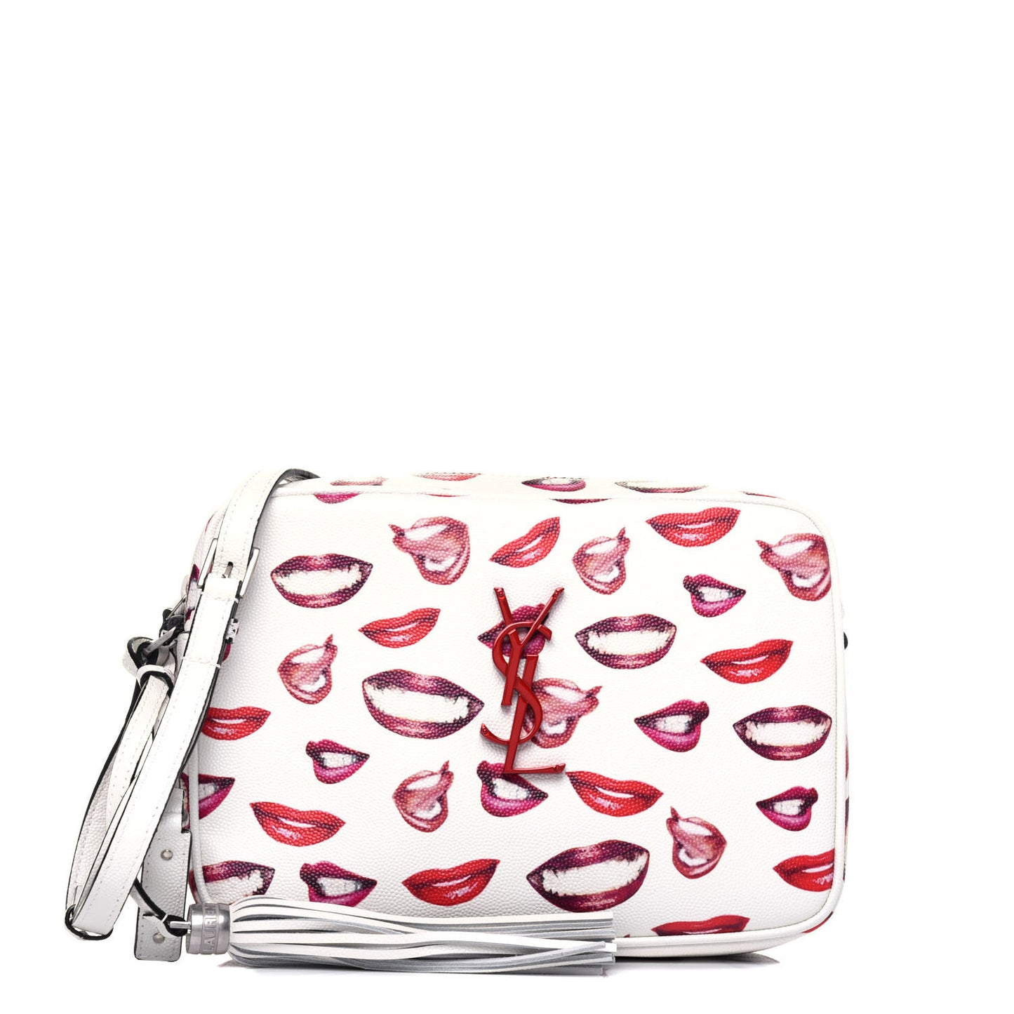 Grain De Poudre Lips Print Medium Classic Monogram Camera Bag White Red