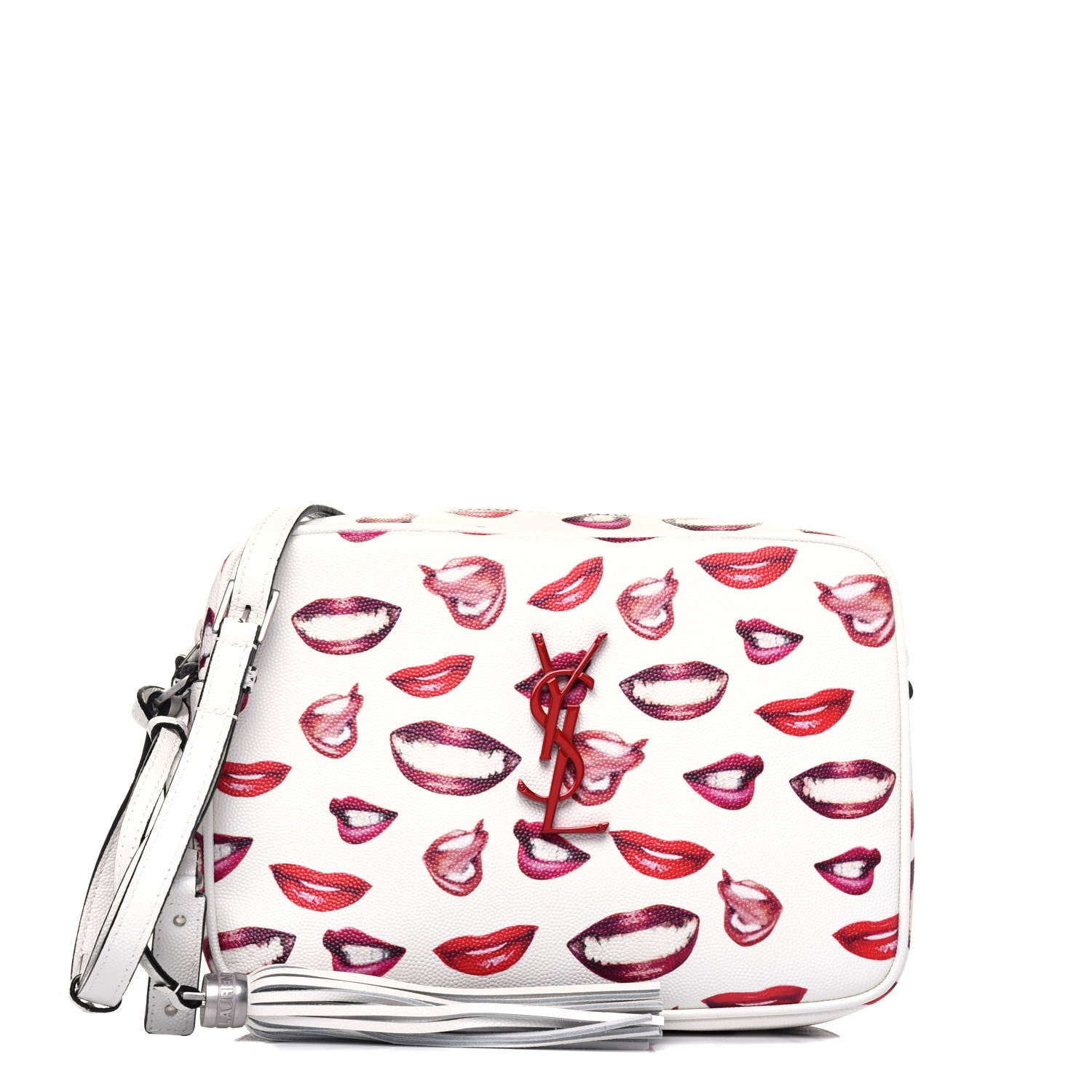 Saint Laurent Grain De Poudre Lips Print Medium Classic Monogram Camera Bag White Red 1 of 11