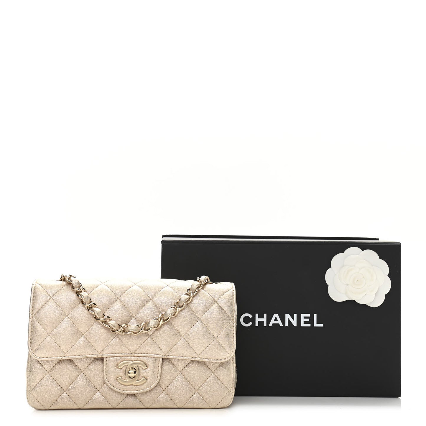 Metallic Lambskin Quilted Mini Rectangular Flap Gold