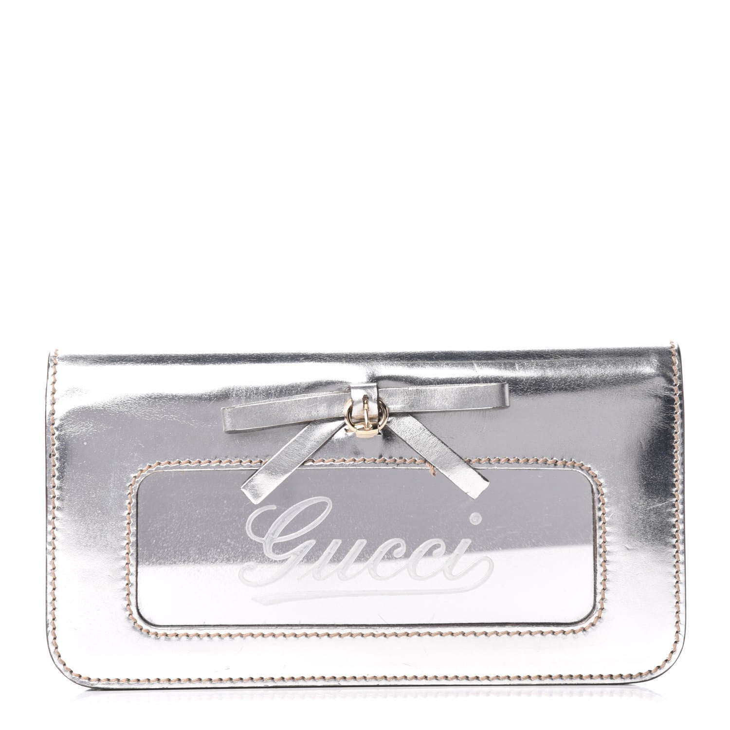 Gucci Metallic Calfskin Mirror Clutch Silver 1 of 7