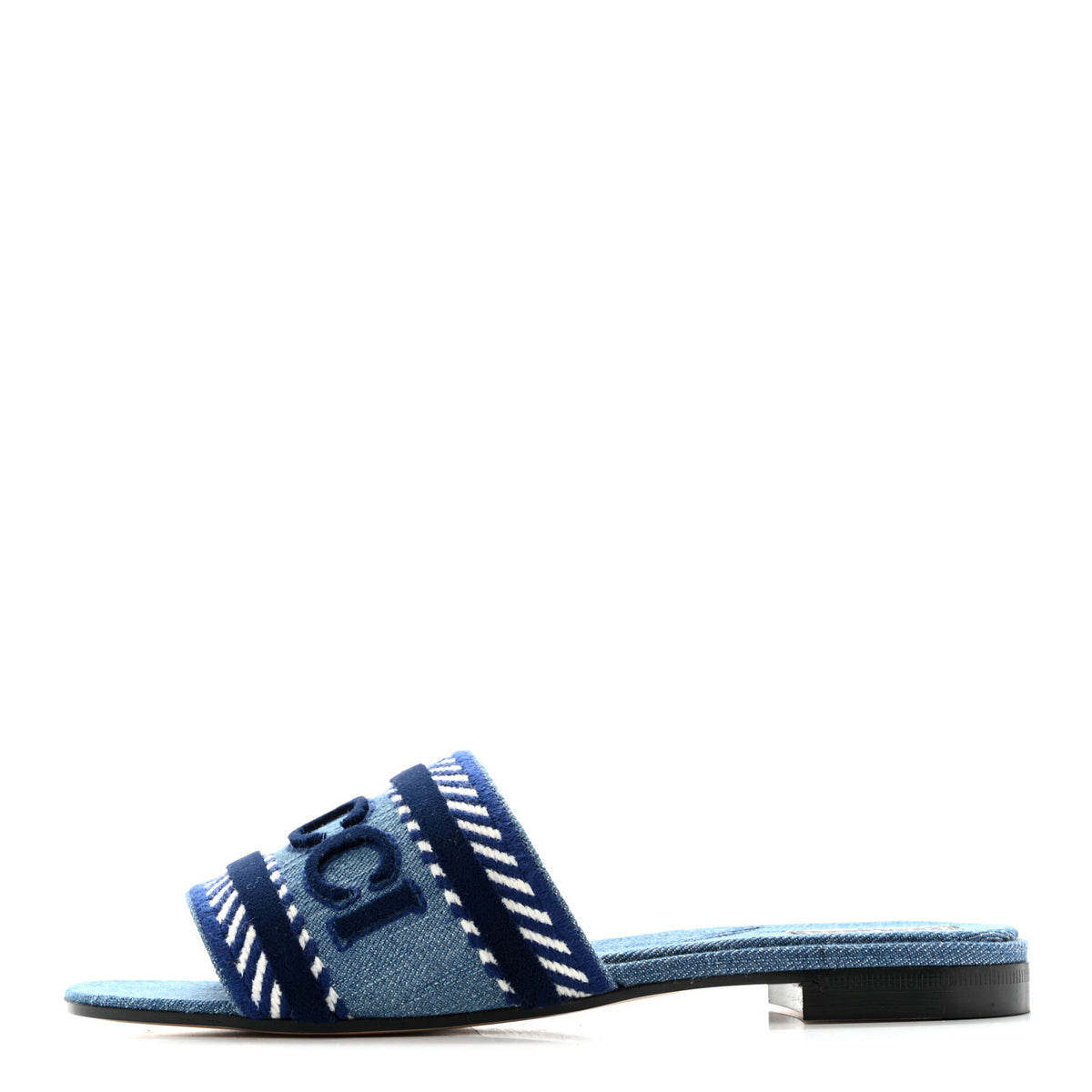 Gucci Plain Spain Denim Logo Slide Sandals 38.5 Light Blue 1 of 9