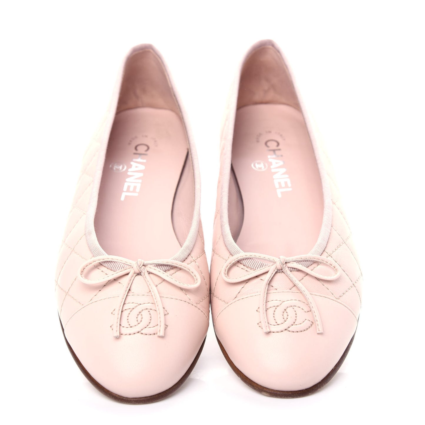 Lambskin Quilted Cap Toe Ballerina Flats 38.5 Light Pink