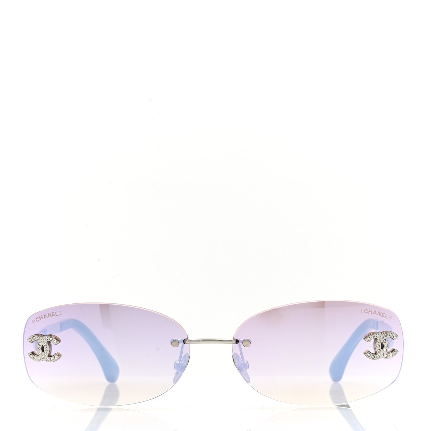 Metal Mirrored Crystal CC Oval Sunglasses 71559 Pink