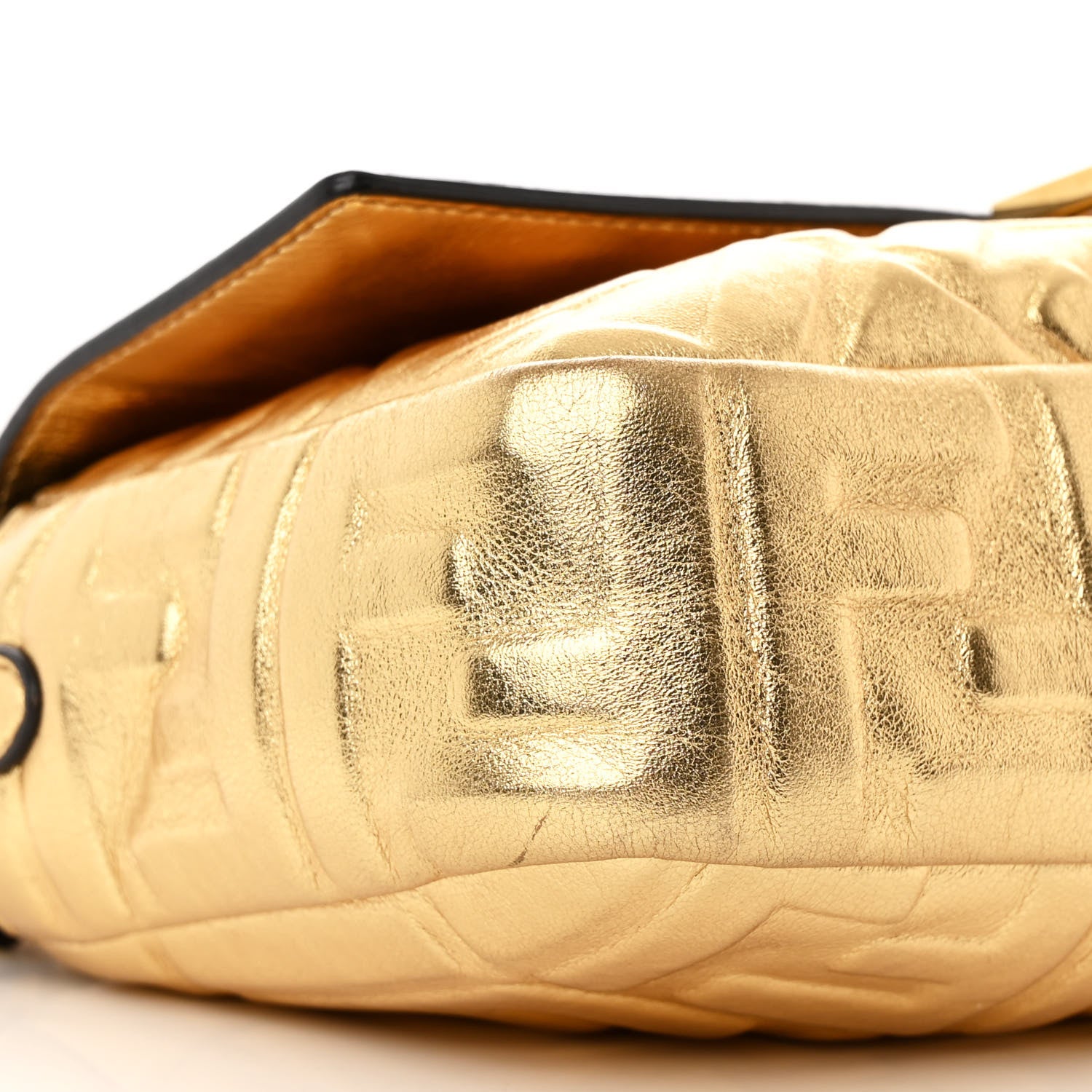 Fendi Vitello Catalan Mirror FF 1974 Embossed Baguette Gold 9 of 13