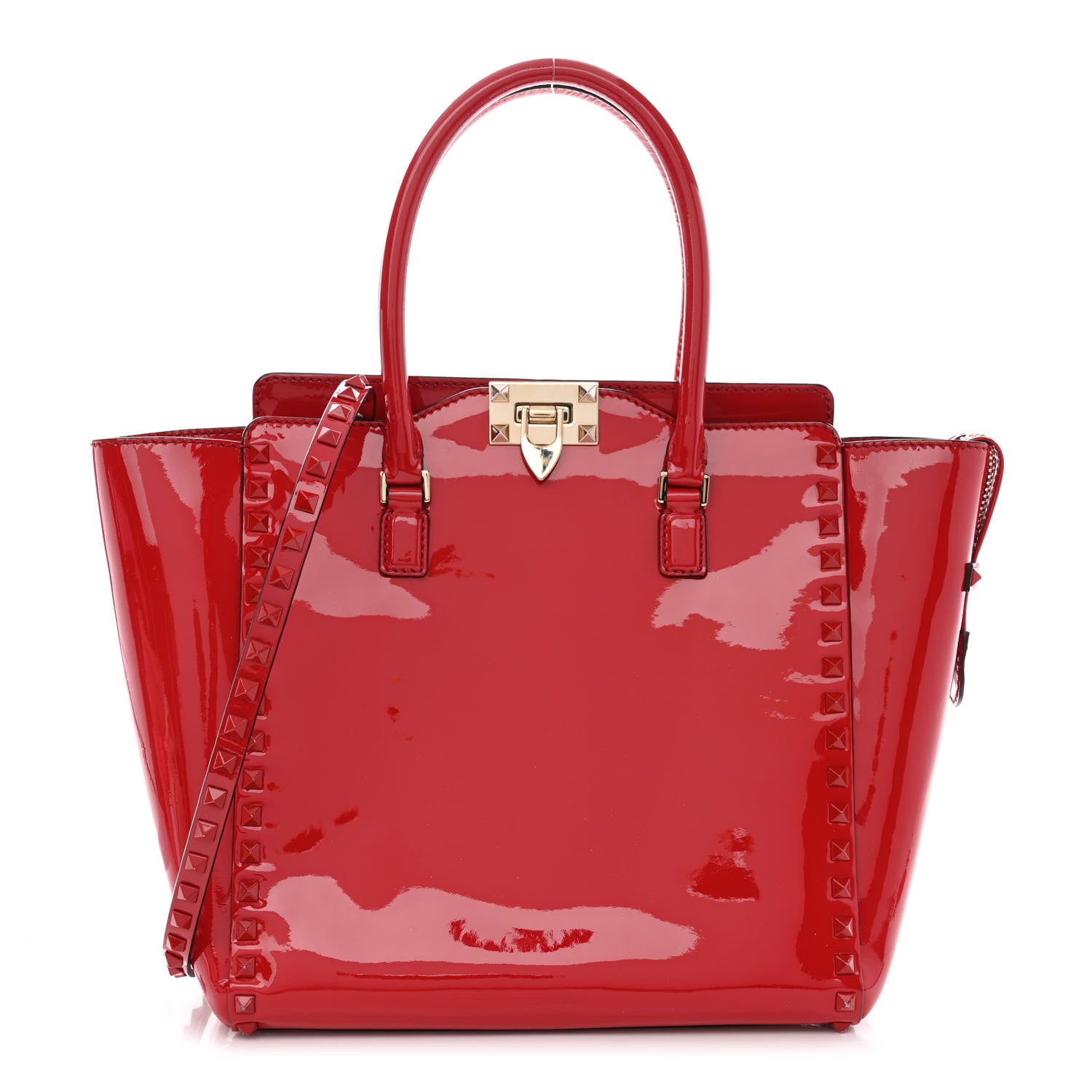 Valentino Garavani Patent Monochrome Rockstud Double Handle Tote Rosso Valentino 1 of 9
