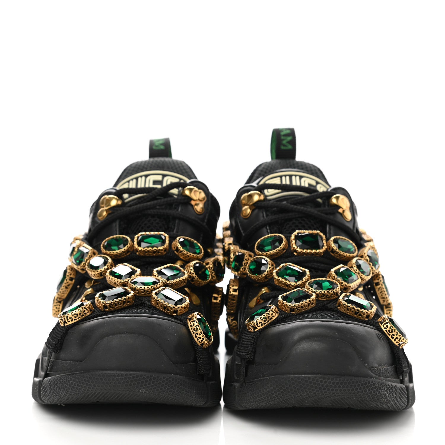 Gucci X SEGA Mesh Suede Calfskin Removable Crystals Womens Flashtrek Sneakers 37.5 Black Silver 1 of 9